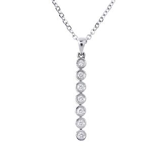 A diamond pendant. Designed as a brilliant-cut diamond collet articulated line, to the tapered surmo