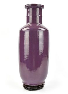 A Chinese Purple Glazed Rouleau Vase, 19th C.