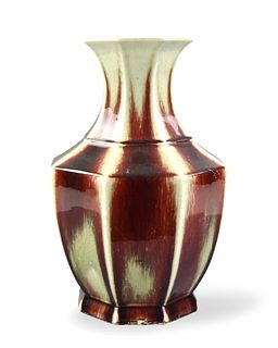 Large Chinese Flambe Octagonal Glazed Vase,19th C.