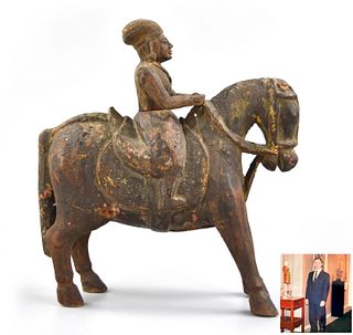 Chinese Lacquered Wood Carving of Horse Riding