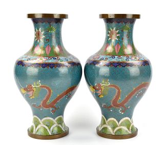 Pair of Chinese Closionne Vase w/ Dragon, ROC P.