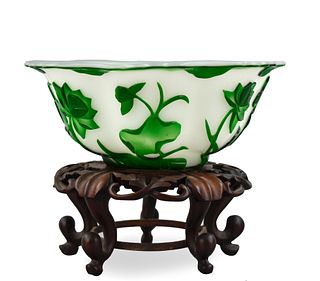 Chinese Peking Glass Bowl and Stand, Qing Dynasty