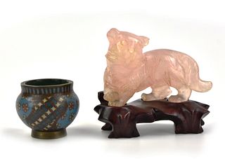 Chinese Closionne Jar & Pink Quartz Tiger, Qing D.