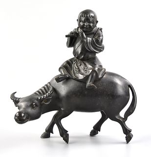 Chinese Bronze Boy Riding on Cattle,Qing Dynasty
