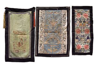3 Chinese Embroidery, Figures & Landscapes, Qing D