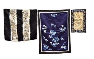 3 Chinese Embroidery w/ Flowers, Vase ,Qing D.