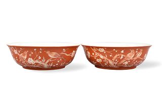 Pair of Chinese Iron Red "Prunus"Bowls, ROC Period