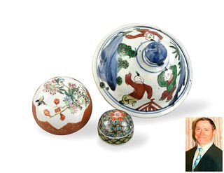 3 Chinese Porcelain Covers, Qing Dynasty