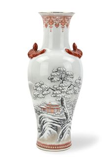 Chinese Snow Scene Porcelain Vase, 1950s