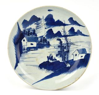 Chinese Blue & White Plate w/ Landscape,18th C.
