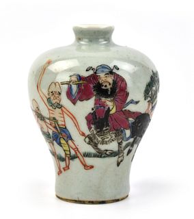 Chinese Famille Rose Mei Vase w/ ZhongKui, 19th C.