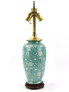 Chinese Famille Rose Lamp Vase w/ Scrolling Lotus