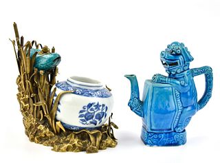 Set of Chinese B & W Jar,2 Peacock Glazed Pot
