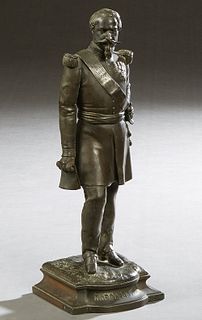After Emil Hebert (1828-1893, French), "Napoleon III," late 19th c., patinated spelter, signed top right rear of the integral base, H.- 13 in., W.- 4 