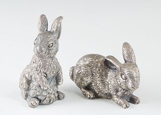 Luchessi Faro, "Sterling Rabbit Figures," 20th c., pair, signed on the undersides, Taller- H.- 2 7/8 in., W.- 1 1/2 in., D.- 1 5/8 in., Wt.- 5.3 Troy 