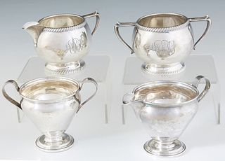 Two Sets of Sterling Sugar Bowls and Creamers, one by Fisher, H.- 3 in., W.- 5 1/4 in., W.- 3 3/8 in., one by Clarence A. Vanderbilt, H.- 3 1/2 in., W