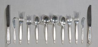 Twelve Pieces of Sterling Flatware, c. 1936, by the Manchester Co. in the "Copenhagen" pattern, consisting of 2 dinner forks, 2 salad forks, 2 butter 