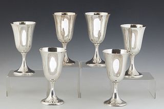 Set of Six Sterling Water Goblets, 20th c., by Amston, #70, H.- 6 3/8 in., Dia.- 3 1/4 in., Wt.- 21.3 Troy Oz. (6 Pcs.)