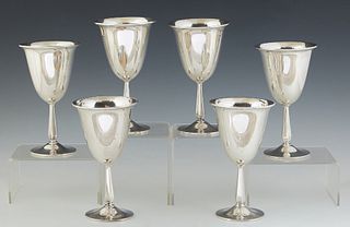 Set of Six Sterling Goblets, 20th c., by International SIlver Co., # 1131, on hexagonal stems to a circular base, H.- 6 1/4 in., Dia.- 3 1/2 in., Wt.-