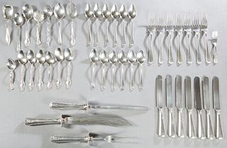 Forty-Seven Piece Group of Sterling Flatware, consisting of 8 various teaspoons; 2 small ladles; 2 sugar shells; a cranberry slice, 6 demitasse spoons