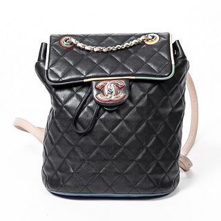 Chanel Limited Edition Cuba Color Backpack, c. 2017, in multi-color quilted lambskin leather with silver hardware, opening to a black canvas lined int