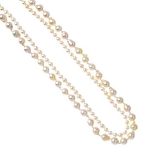Two single-row cultured pearl necklaces, to the push piece clasp. One with hallmarks for 9ct gold. L
