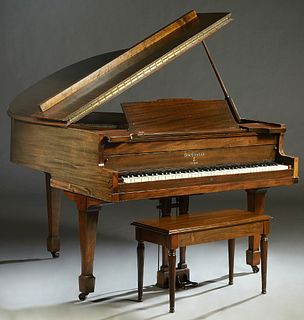 Mahogany Baby Grand Piano, 1908-1971, by Behr Bros & Co., New York, no visible serial number, 88 keys, with a mahogany music bench, H.- 39 in., W.- 55