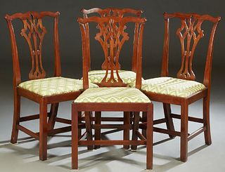 Set of Four English Carved Mahogany Chippendale Style Dining Chairs, 20th c., "made by Arthur Brett and Sons, Ltd., made for Trimingham Brothers, Berm