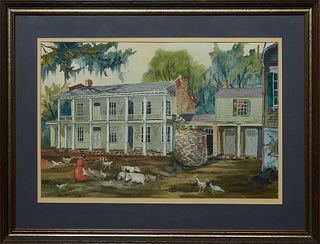 Ben Earl Looney (1904-1981, Louisiana), "Southern Scene," 20th c., watercolor on paper, signed lower left, presented in a wood frame, H.- 17 in., W.- 