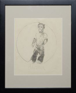 George Dureau (1930-2014, New Orleans), "Standing Nude Black Male Dwarf," 20th c., charcoal, signed lower center, presented in an ebonized frame, H.- 