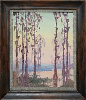 Knute Heldner (1877-1952, Sweden/Louisiana), "Purple Evening No.9," 20th c., oil on canvas, unsigned, titled on stretcher en verso, with a note saying