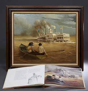 Burny Myrick (American), "James Lee Steamboat," 1976, oil on canvas, signed and dated lower right, presented in a wood frame, H.- 23 3/4 in., W.- 29 1