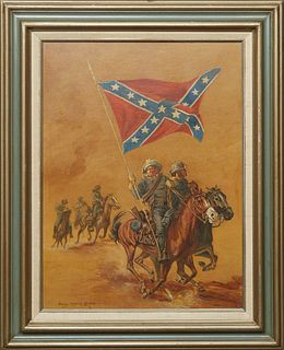 Burny Myrick (1919-, American), "Confederate Soldier," 1975, acrylic on board, signed and dated lower left, artist copyright written en verso, present