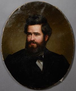 American School, "Portrait of a Bearded Gentleman," 19th c., oil on canvas, unframed, H.- 27 in., W.- 22 1/8 in.