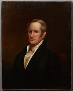 American School, "Portrait of a Gentleman," 19th c., oil on canvas, unsigned, unframed, H.- 32 in., W.- 25 in.