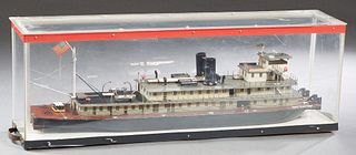 Vintage Wooden Towboat Model, "The Herbert Hoover," presented in a lucite case, Case- H.- 10 1/8 in., W.- 29 5/8 in., D.- 6 5/8 in., Boat- H.- 9 in., 