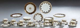 Group of Forty-Six Pieces of English Gilt and Cobalt Decorated Porcelain, consisting of four Ashworth Bros. Ironstone plates, # C2335, 19th c., and a 