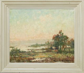 Knute Heldner (1875-1952, American), "Marsh Scene," early 20th c., oil on canvas, signed lower right, presented in a wood frame, H.- 19 1/4 in., W.- 2