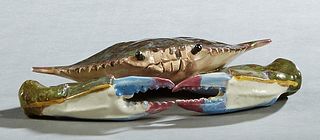 Singing River Pottery Blue Crab, 20th c., signed on the bottom "Singing River Original," H.- 1 7/8 in., W.- 8 in., D.- 4 7/8 in.