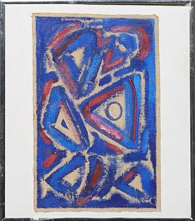 Althea Dodson Tanner (1919-2014, New Orleans), "Dance in Blue," 2oth c., mixed media on canvas, unsigned, titled en verso, presented in a chrome frame