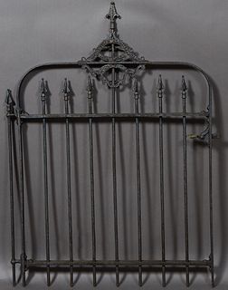 Cast Iron Garden Gate, 19th c, by the Springfield Iron Works, Cincinnati, the arched top over spear top spindles, H.- 49 1/2 in., W.- 36 in., D.- 1 1/