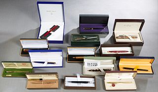 Group of Fourteen Collectible Writing Implements, 20th c., consisting of a Waterman mechanical pencil; a Cross 18K gold filled fountain pen; a Cross 1