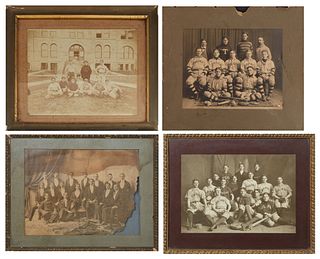 Group of Four Vintage Tulane Photographs, early 20th c., of the college baseball team, one in uniforms signed by C. Bennette Moore, unframed, H.- 12 3