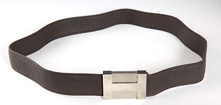 Hermes Snap-On H Belt, c. 2005, in dark brown Togo calf leather with brushed silver hardware, L.- 29 1/2 in., W.- 1 1/2 in.