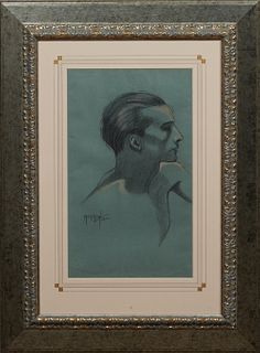 Rob Morrow (1917-2015, American), "Portrait of a Young Man," 1926, charcoal on paper, signed and dated lower left, presented in a silvered frame, H.- 
