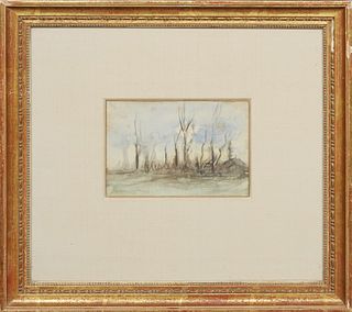 Johann Hendrik Weissenbruch (1824-1903, Dutch), "Winter Landscape," 19th c., mixed media, signed lower left, presented in a gilt frame, H.- 4 in., W.-