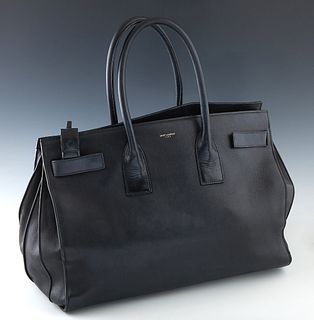 Yves St-Laurent Large Sac de Jour Shoulder Bag, in black grained calf leather with gold hardware, opening to a black suede lined interior with a cente