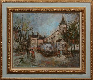 Joseph Raumann (1908-1999, Hungarian), "L'Eglise de Pantin," 1969, oil on canvas, signed and dated lower right, signed and titled en verso, presented 