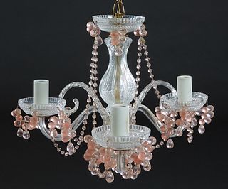 Diminutive French Venetian Style Three Light Hall Chandelier, early 20th c., with a central glass support to a lower platform issuing three scrolled a