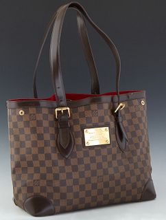 Louis Vuitton Hampstead MM Shoulder Bag, in brown Damier Ebene coated canvas and golden brass hardware, opening to a red suede lined interior with two